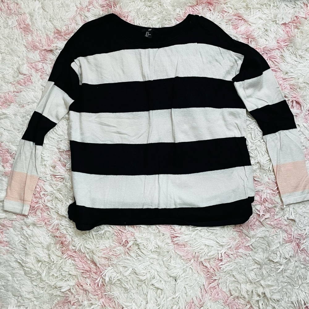 Black and white with pink striped sweater